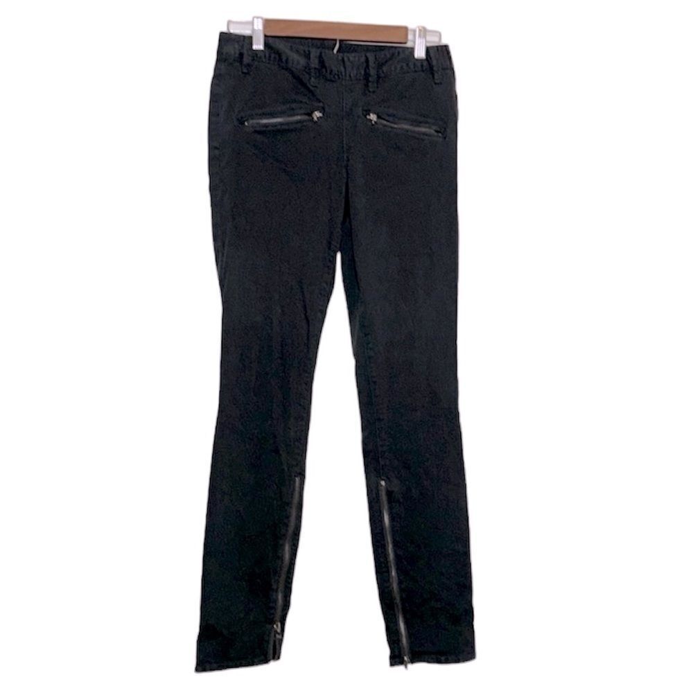 Tory Burch Skinny Black Stretch Side Zipper Jeans 27 Denim Luxury Casual